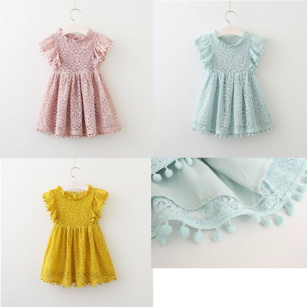 

baby girls hollow out lace tassel princess dress kids flying sleeve summer dresses dancewear boutique clothing children clothes, Red;yellow