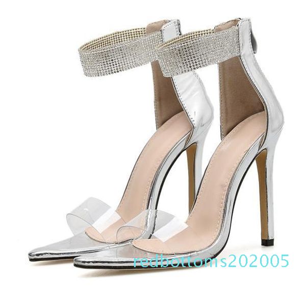 

plus size 35 to 40 41 42 silver rhinestone shoes fashion luxury designer women high heels wedding sandals come with box rr5, Black