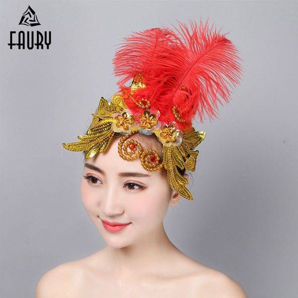 

dance headwear show feather stage flower ostrich woman yangko gatsby dress rumba latin ballet take picture hair wedding, Black;red