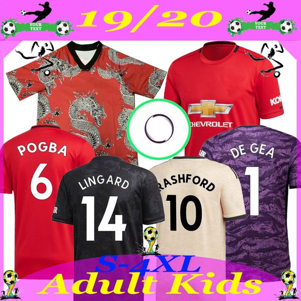 

new 19 20 manchester alexis pogba rashford mata soccer jersey 2019 2020 united man + kids kit child sport football shirt, Black;yellow