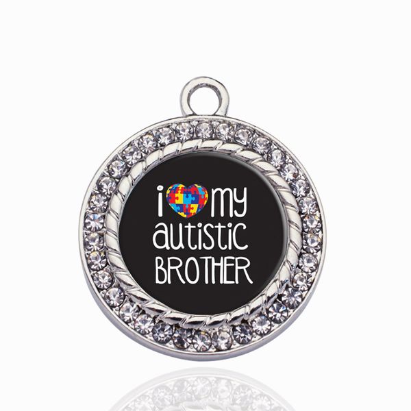 

i love my autistic brother circle charm trendy charms necklace pendant jewelry accessory making man women retro style jewelry, Bronze;silver