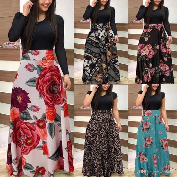 

2020 women spring summer long flower dress short sleeved long sleeved designer dresses, Black;gray