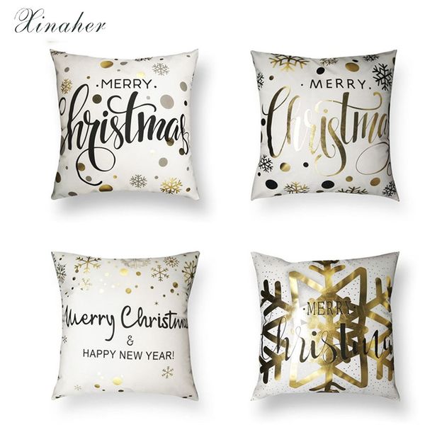 

christmas 45cmx45cm pillow case gold foil printing pillow case sofa waist throw cushion cover home decor