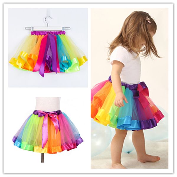 

kids rainbow tutu skirt dress children girls ball gown colorful dance wear dress ballet pettiskirt summer performance party clothing