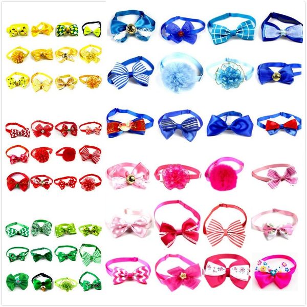 

60 styles pet dog neck tie cat dogs bows ties bells headdress adjustable collars leashes apparel pet bandanas ornaments dog
