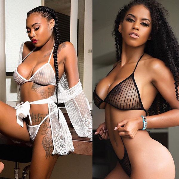 

women lace lingerie hollow three-point babydoll g-string nightwear transparent bra set lenceria, Red;black