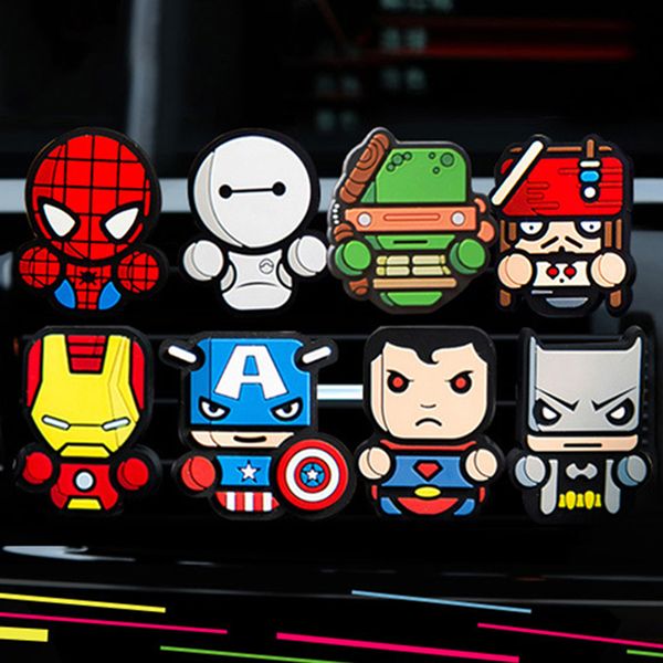 

creative car air freshener cute cartoon hero flowers car solid perfume air outlet perfume conditioner vent outlet clip