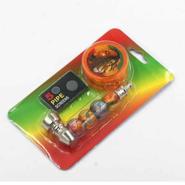 

Оптовая 1 компл. Боб Марли пластиковые мясорубки и металлические курительные трубки для сухой травы табака трубы с 5 экранами труб бесплатно DHL