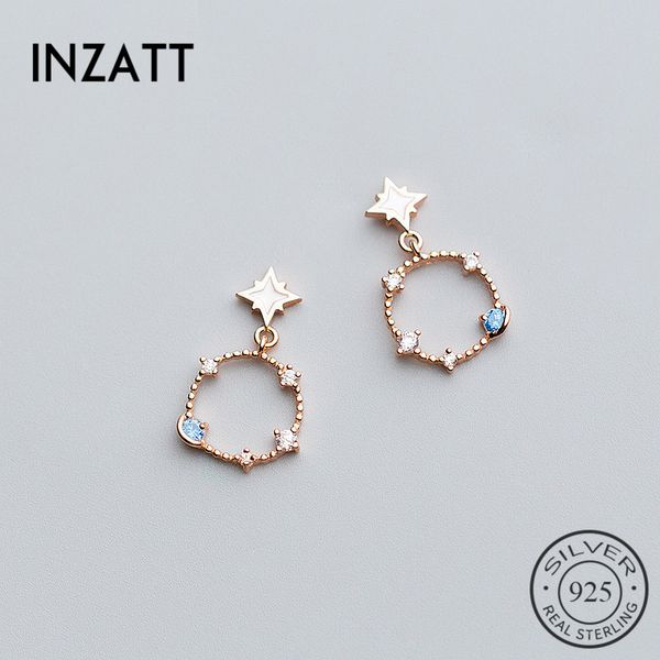 

inzatt personality exquisite star hollow round zircon dangle drop earrings 925 sterling silver fashion jewelry rose gold color