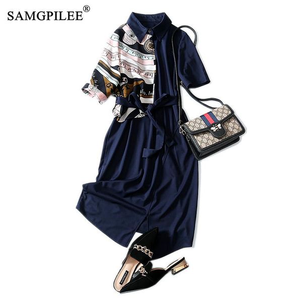 

летняя одежда для женщин 2020 повседневный печати с коротким рукавом пояса гольфы империи отложной воротник плюс размер женщин платья 4xl, Black;gray