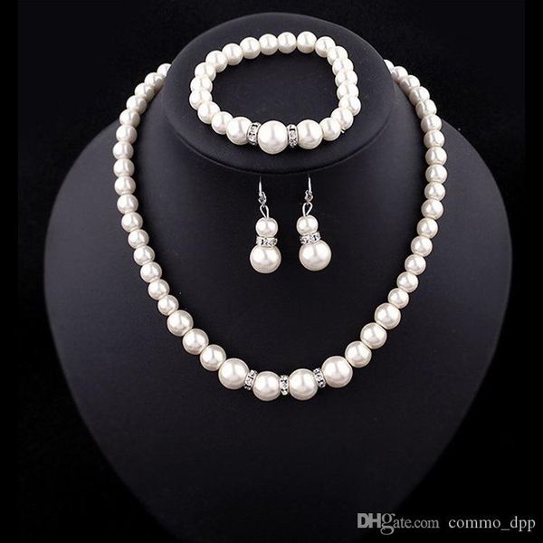 

luxury faux pearl jewelry sets bride wedding fake artificial pearl beads chains necklaces bracelet earrings for women engagement jewelry, Slivery;golden