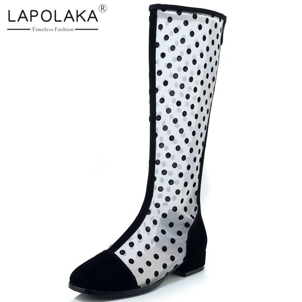 

lapolaka fashion new 2019 large size 33-43 zipper summer boots woman shoes square heels shoes woman boots female, Black