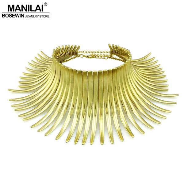 

manilai aboriginal indian bending alloy statement choker women noble bib collar necklace maxi jewelry fashion torques 2017, Golden;silver