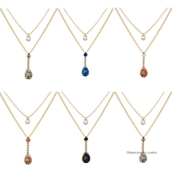 

cluster crystal pendant double-deck necklace accessories, Silver