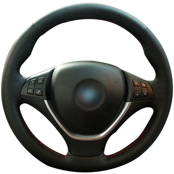 

hand-stitched black artificial leather car steering wheel cover for x5 e70 2006-2013 x6 e71 2008-2014 e72 (activehybrid x6