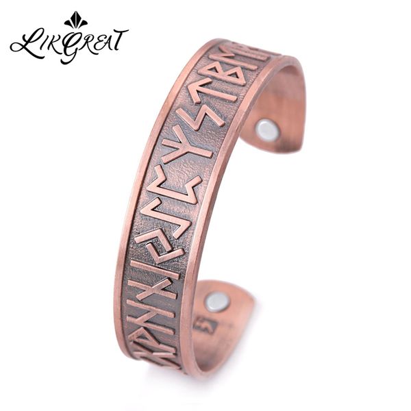 

likgreat старинных скандинавских викингов руна открыть манжеты браслет магнитная терапия браслет женщин мужчин, античное серебро медь ювелир, Black