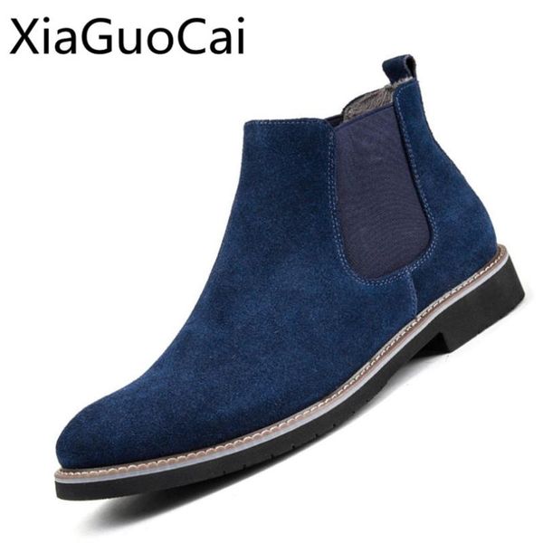 

vintage genuine leather fashion men casual boots pointed toe male boots winter retro shoes, Black