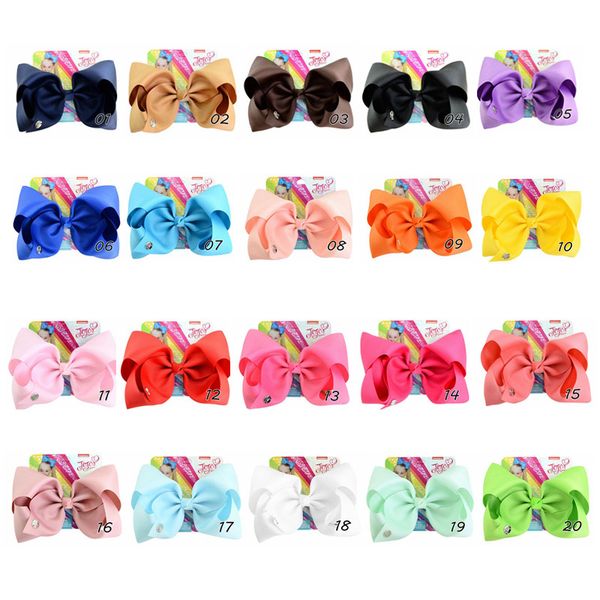 

8 inch jojo siwa hair bow solid color with clips papercard metal logo girls giant rainbow rhinestone hair accessories hairpin hairband ins, Slivery;white