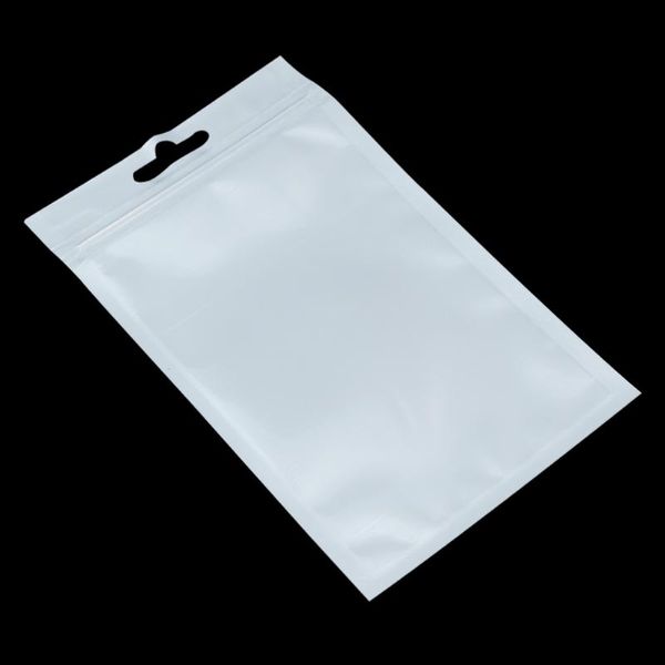 

white / clear self seal zipper plastic packaging pouch pack bag ziplock zip lock storage bag retail package with hang hole