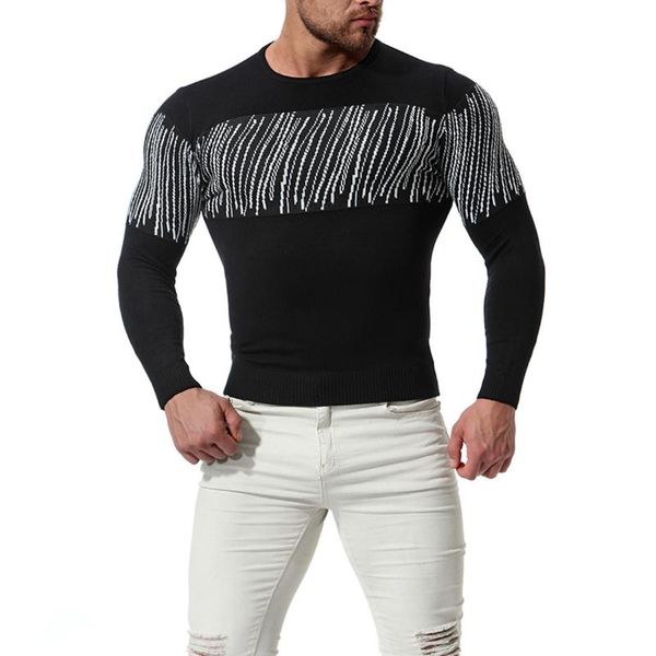 

autumn winter cotton knitted sweater 2019 new men o-neck slim fit pullover clothes pull homme print men's knitting sweater, White;black