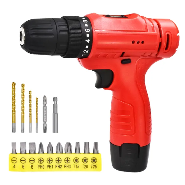 

12v electric screwdriver cordless screwdriver set rechargeable drill 2 position handle with led light