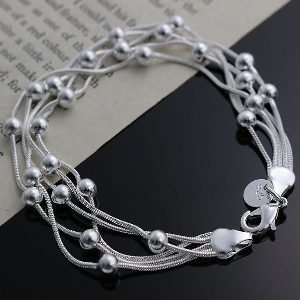 

gift women lady nice wholesale beautiful fashion silver color 5 chain bead bracelets charm jewelry h234, Black