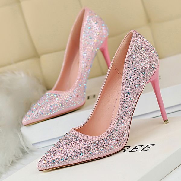 

2019 new women pumps glitter crystal high heels for women shoes gold black elegant wedding chaussures femme stiletto 9219-22