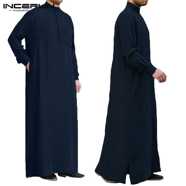 

incerun muslim islamic arab kaftan men vintage long sleeve men thobe robe loose dubai saudi arab kaftan clothing 2019 s-5xl, Red