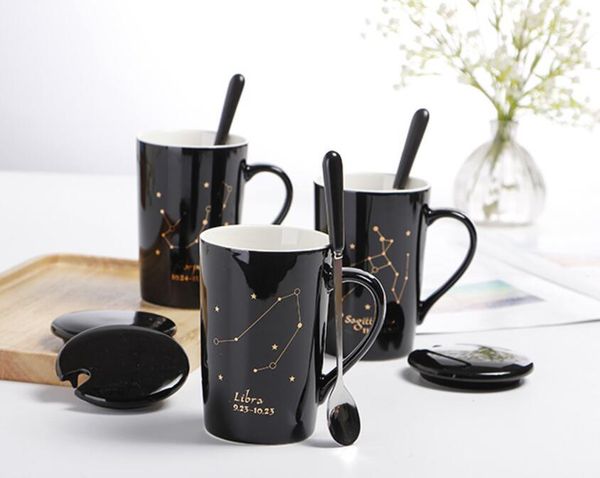 

boutique water cup with lid spoon business gift coffee cup twelve constellation ceramic mug custom logo