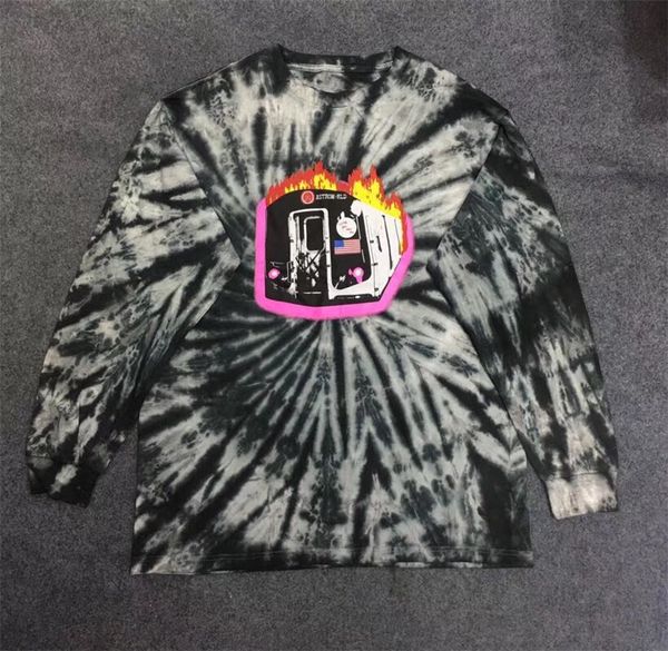 

19SS Новейший летний хип-хоп ASTROWORLD TRAVIS SCOTT TIE DYE LONGSLEEVE Футболки Мужчины Женщины KANYE WEST