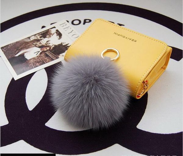 

real fox fur ball keychain 8см pompom пушистого меха pom pom soft брелоков ключевые цепочки key держатель мешка женщин подвеска, Silver