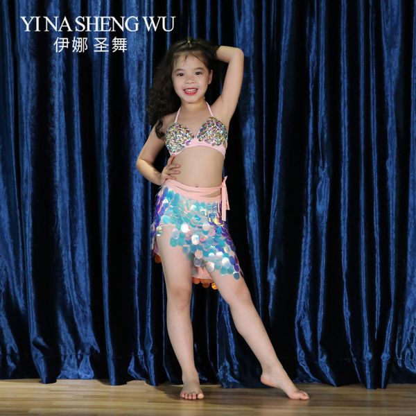 

belly dance costumes children children dance show clothing bra + sequin hip scarf skirt girls dancing performance set, Black;red