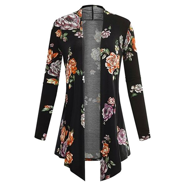 

women winter long sleeve printing plus size open blazer cardigan coat abrigo estampado de gran tamano, Black;brown