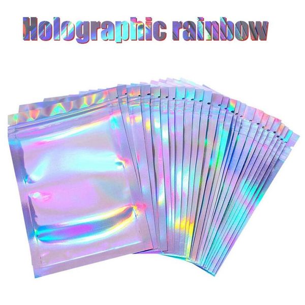 

food storage ziplock resealable smell proof bags foil holographic flat bag for candy jewelry sample storage packaging