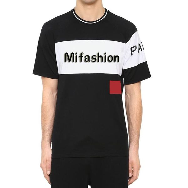 

2020 spring summer luxury europe paris embroidery contrast patchwork europe size tshirt fashion designer t shirt casual men cotton tee, White