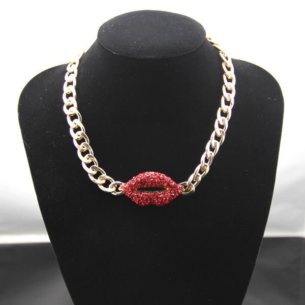 Новые моды парней HIPHOP женские винтажные красные алмазные губные кубинские каналы Choker ожерелье Miami Rapper ювелирные изделия рождественские подарки для девочек