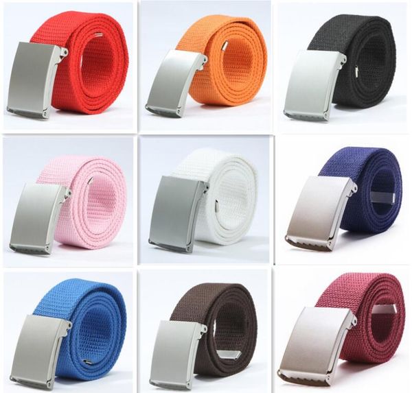 

fashion new trousers belts canvas belt metal buckle men women boys jeans belts candy colors 10cm luxury, Black;brown