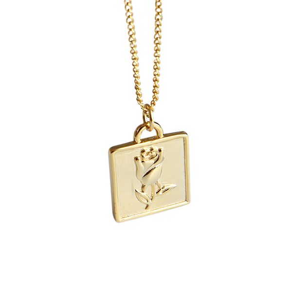 

аутентичные стерлингового серебра 925 геометрических квадратный цветок розы ожерелья простой ожерелье для женщин мужчин joyas de plata 925 ю, Silver