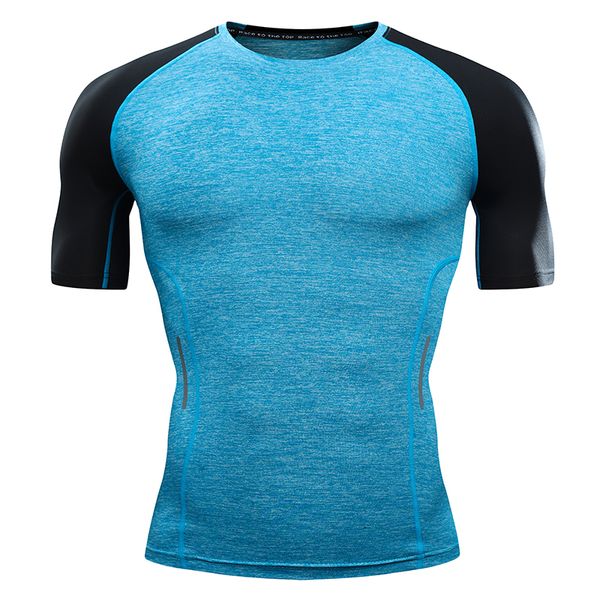 

quick-drying slim men's t-shirt stitching t-shirt compression shirt shirt bodybuilding fitness short-sleeved men's, Black;blue