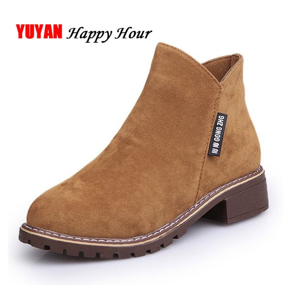 

faux suede boots women winter shoes 2019 flat plush warm shoes boots zipper fall winter women ankle booties a429, Black