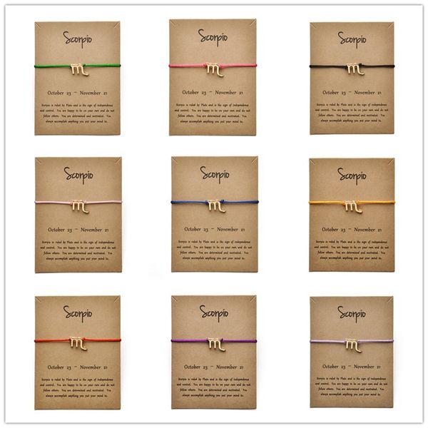 

fashion jewelry 12 constellation zodiac scorpio lucky rope bracelet bangles for women men birthday gift, Golden;silver