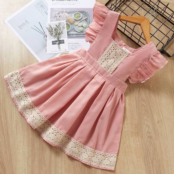 

children casual dress 2019 summer girls flying sleeve pink clothes party princess dress for kid dress 2-7y, Red;yellow