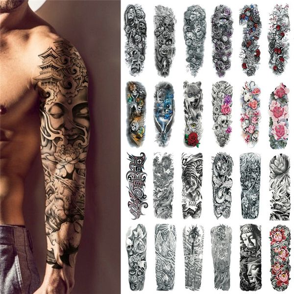 

Новый Полный цветок Arm татуировки наклейки Скелеты и розы Временные татуировки наклейки воды Передача татуировки Рукав Боди-арт