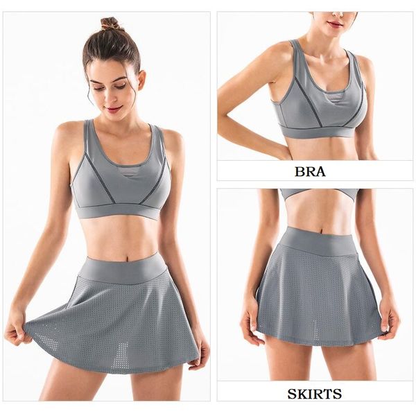 

new style 2pcs/set women yoga sets gym clothes sport fitness sports suits athletic wear sports bra +sports skirt, White;red