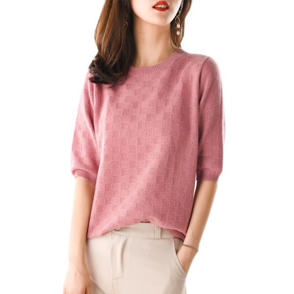 

smpevrg 100%wool women sweaters and pullovers o-neck short sleeve female pullover women knitted jumpers loose pull femme summer, White;black