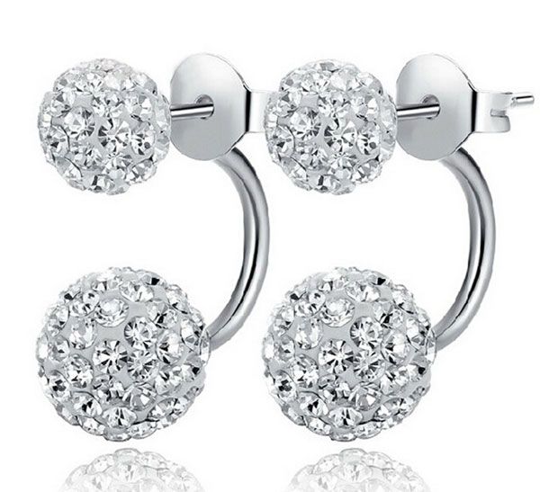 

новые ювелирные изделия кристалл диско мяч серьги стержня австрийский хрусталь стерлингового серебра 925 серьги для свадьбы 8 мм / 10 мм / 1, Golden;silver