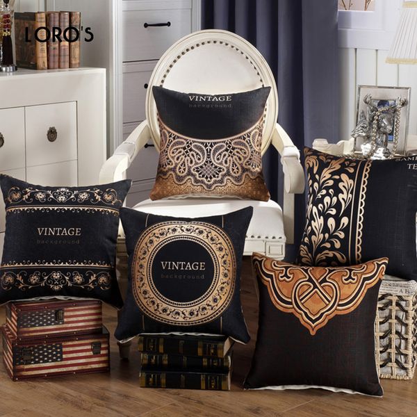 

retro vintage pillow cover case geometric flower printed black gold pillows cases bedroom home decorative throw pillowcases pillow case
