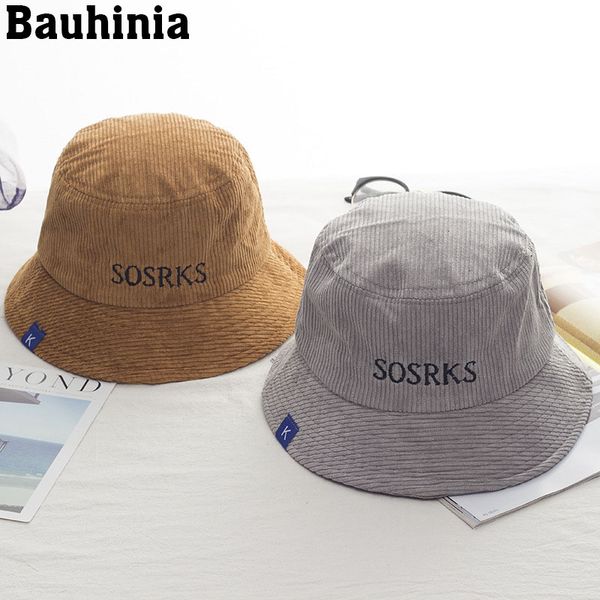 

bauhinia korean version of corduroy embroidery basin hat letter bucket hat cap sun protection cotton fisherman men