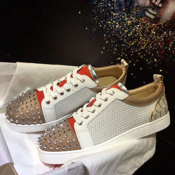 

brand-new men women spikes red bottom sneakers shoes,fashion designer mesh lace-up casual walking size 35-47, Black