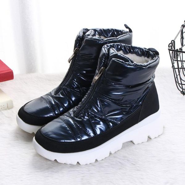 

women's warm zipper ankle boots non-slip casual short tube snow boots ladies round toe solid cotton shoes 2019 winter booties, Black
